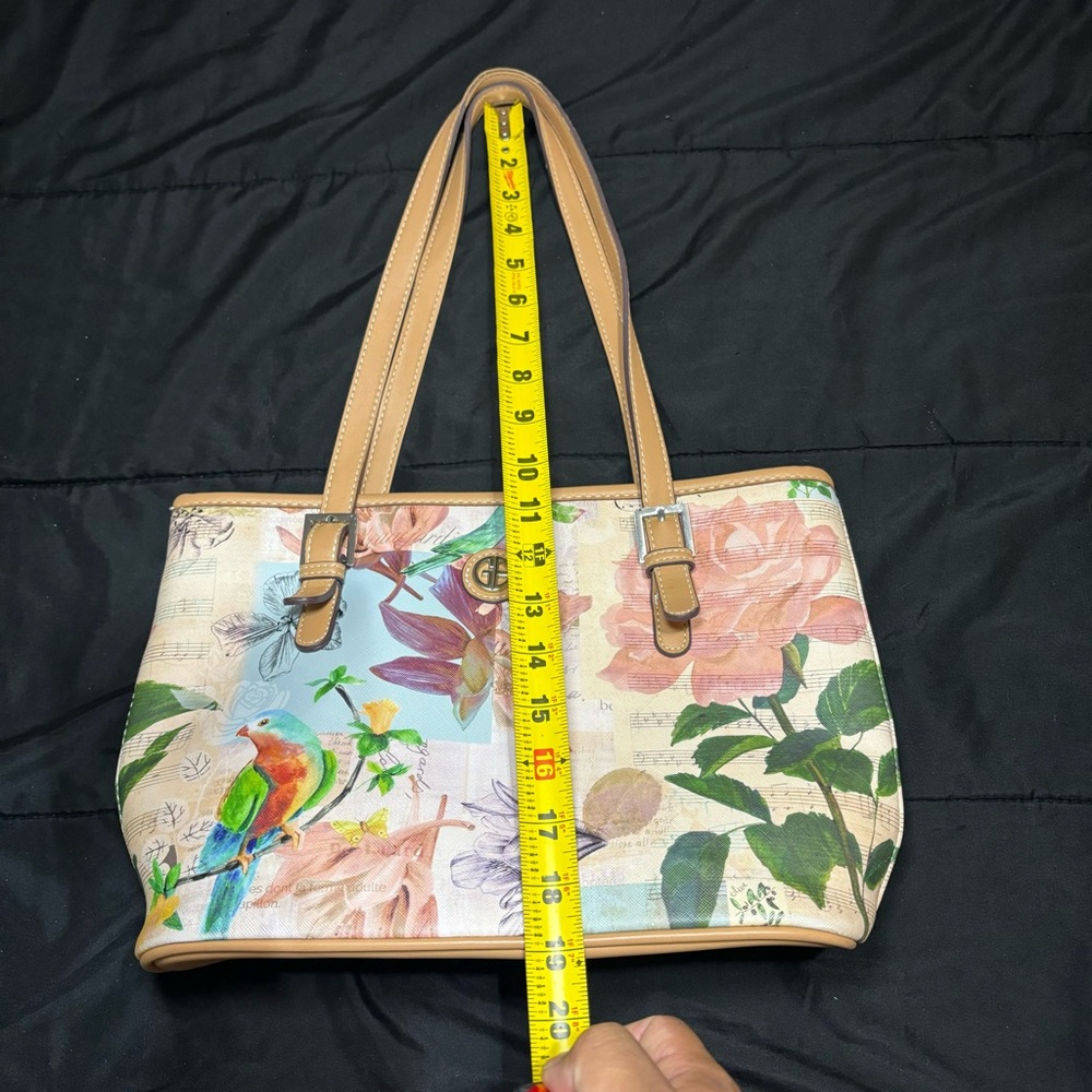 Vintage GIANI BERNINI Colorful Tropical Flower Parrot Print Tote Handbag - Picture 12 of 12